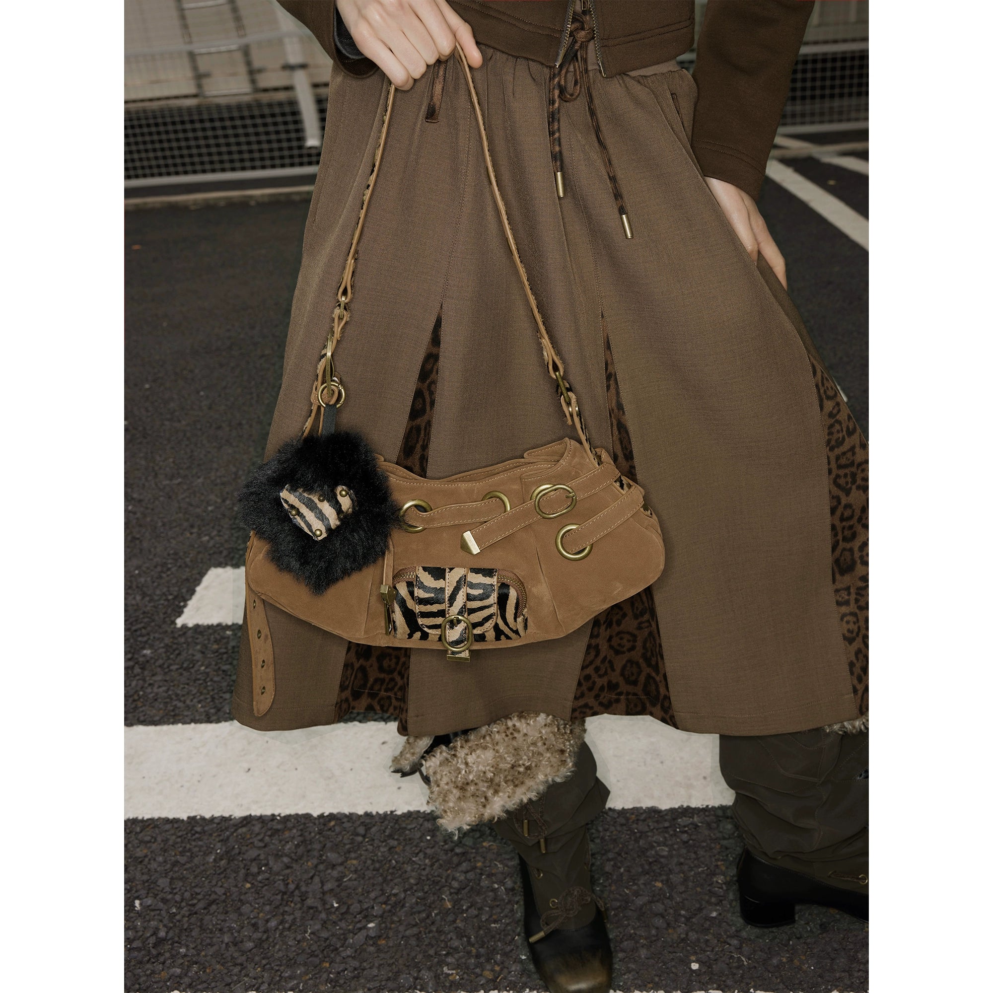 Leather Pony Hair Punk Shoulder Bag - CHINASQUAD