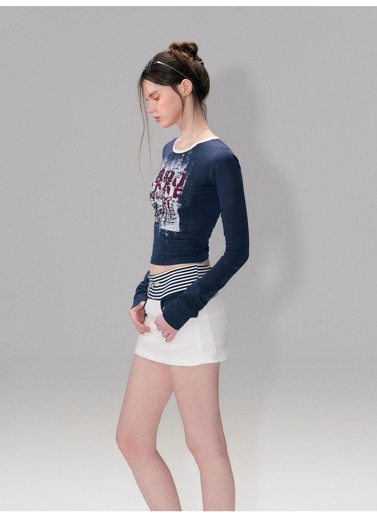 Vintage Print Layered Slim Fit Top Set