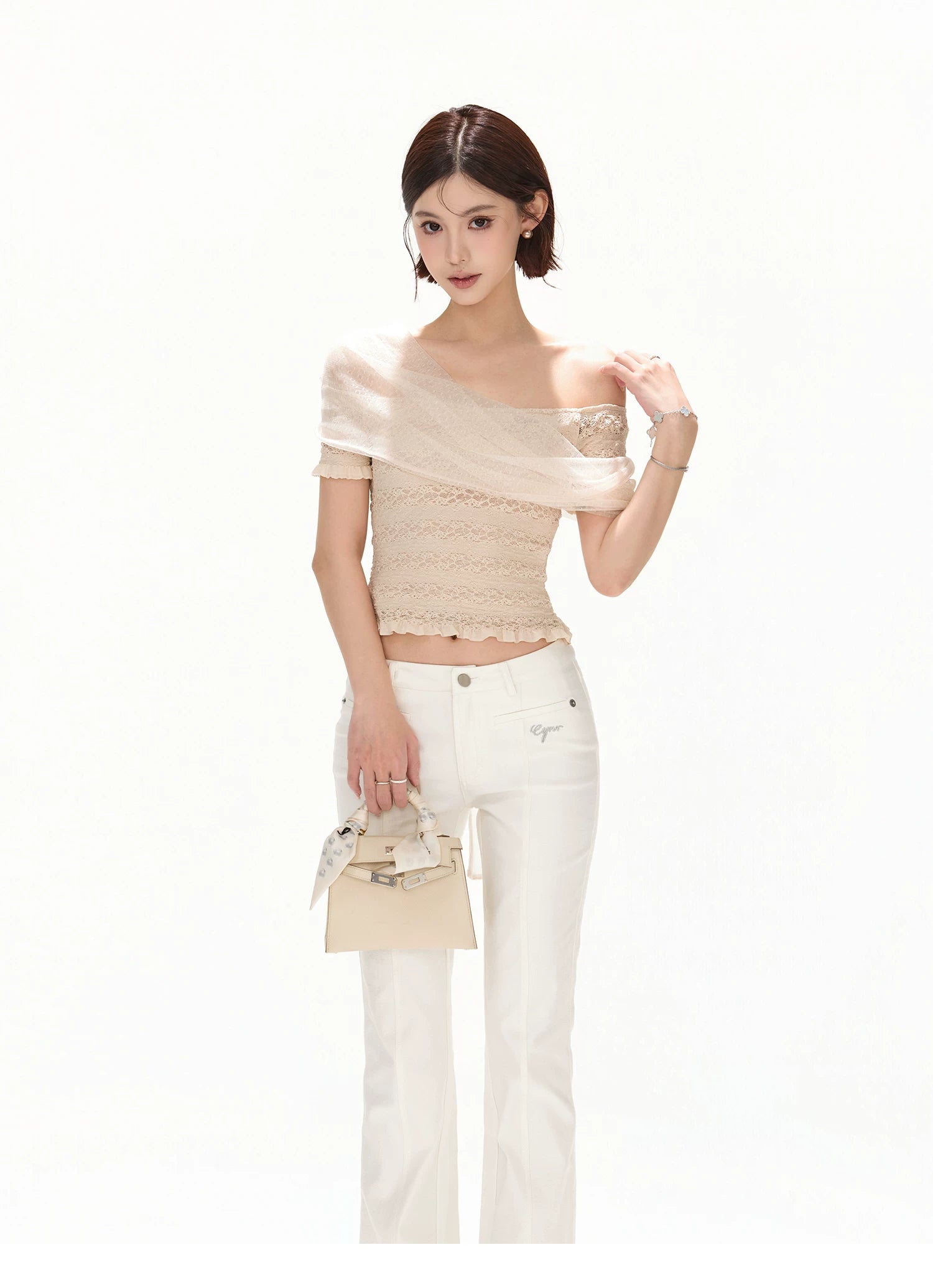 French Romantic Lace Off-Shoulder Knit Top