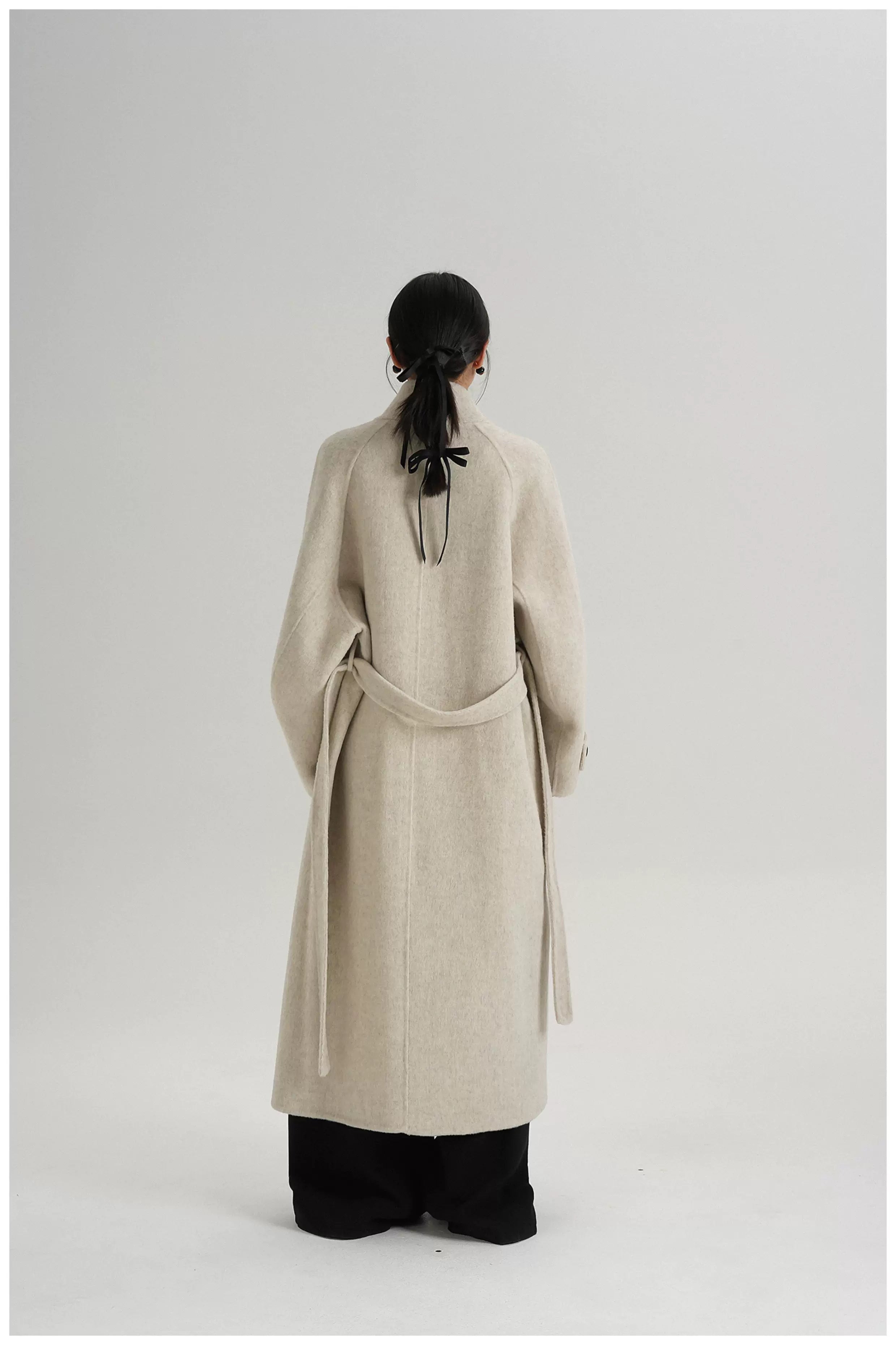 Asymmetric Stand-Collar Double-Faced Wool Coat