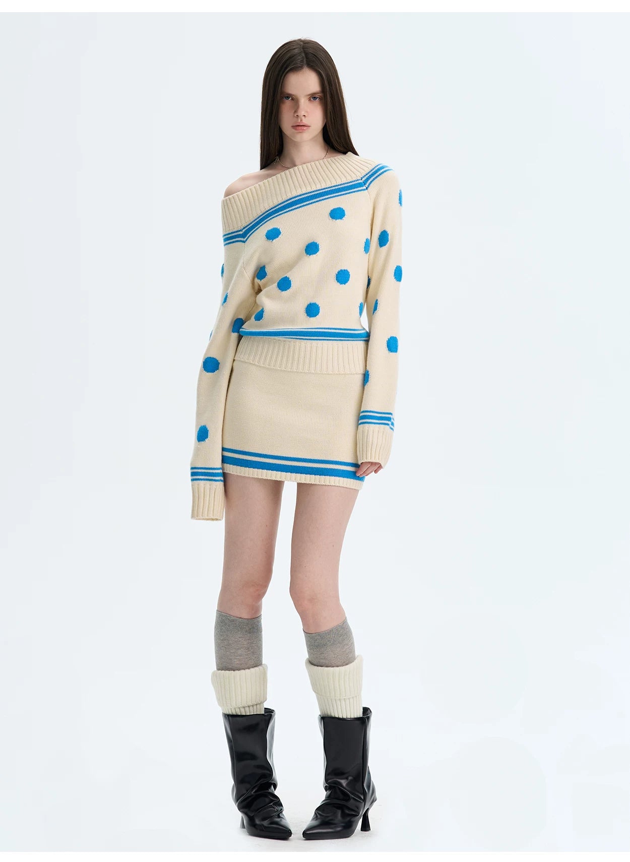 Contrast Polka-Dot Knit Sweater