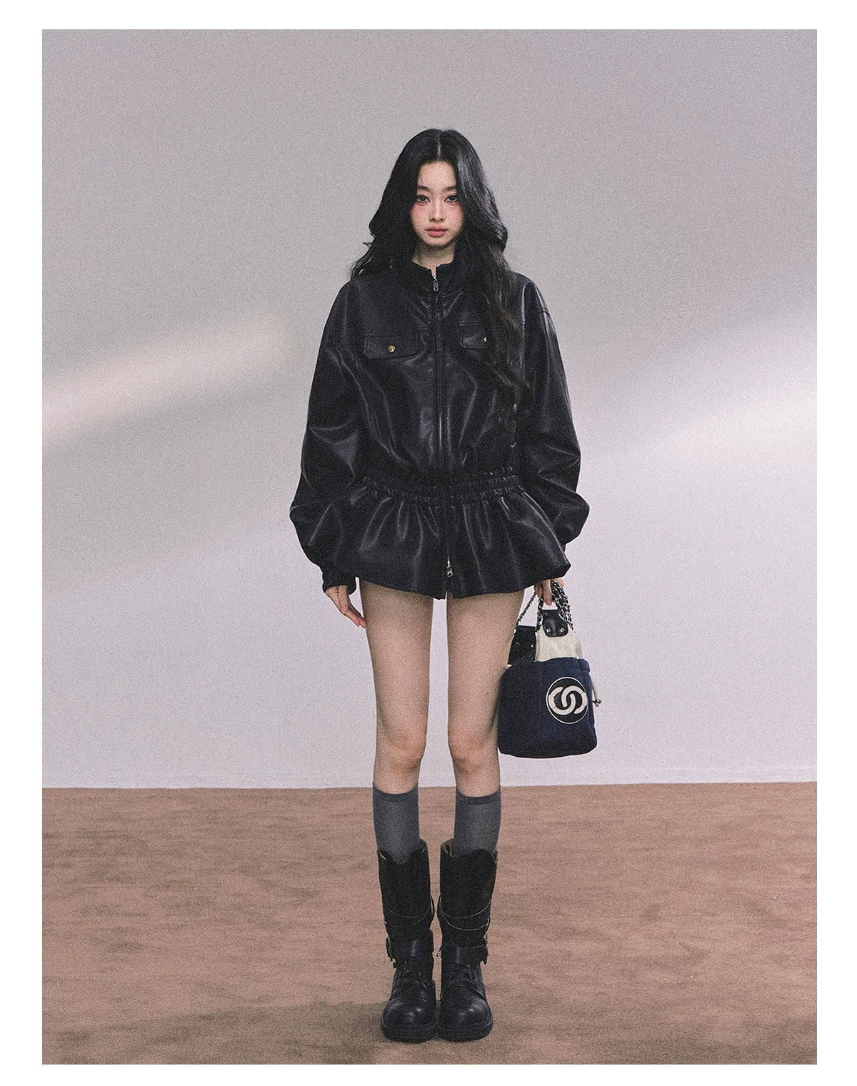 Desert Edge PU Leather Stand-Collar Jacket