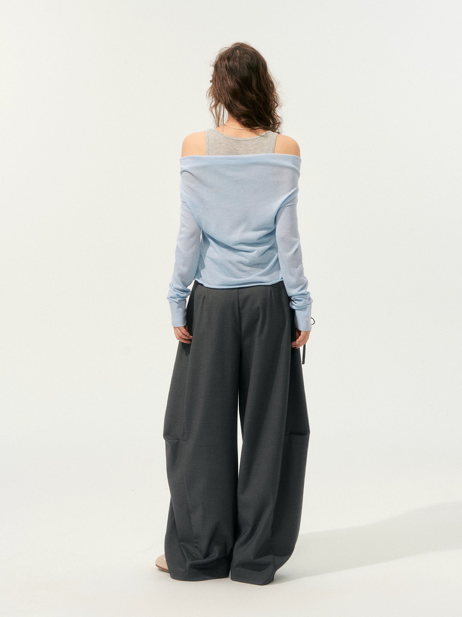 Fake Two-Piece Color-Block Draped Collar Knit Top - CHINASQUAD