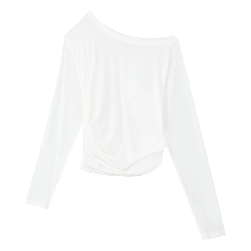 Draped Lyocell Off-Shoulder Long Sleeve T-Shirt