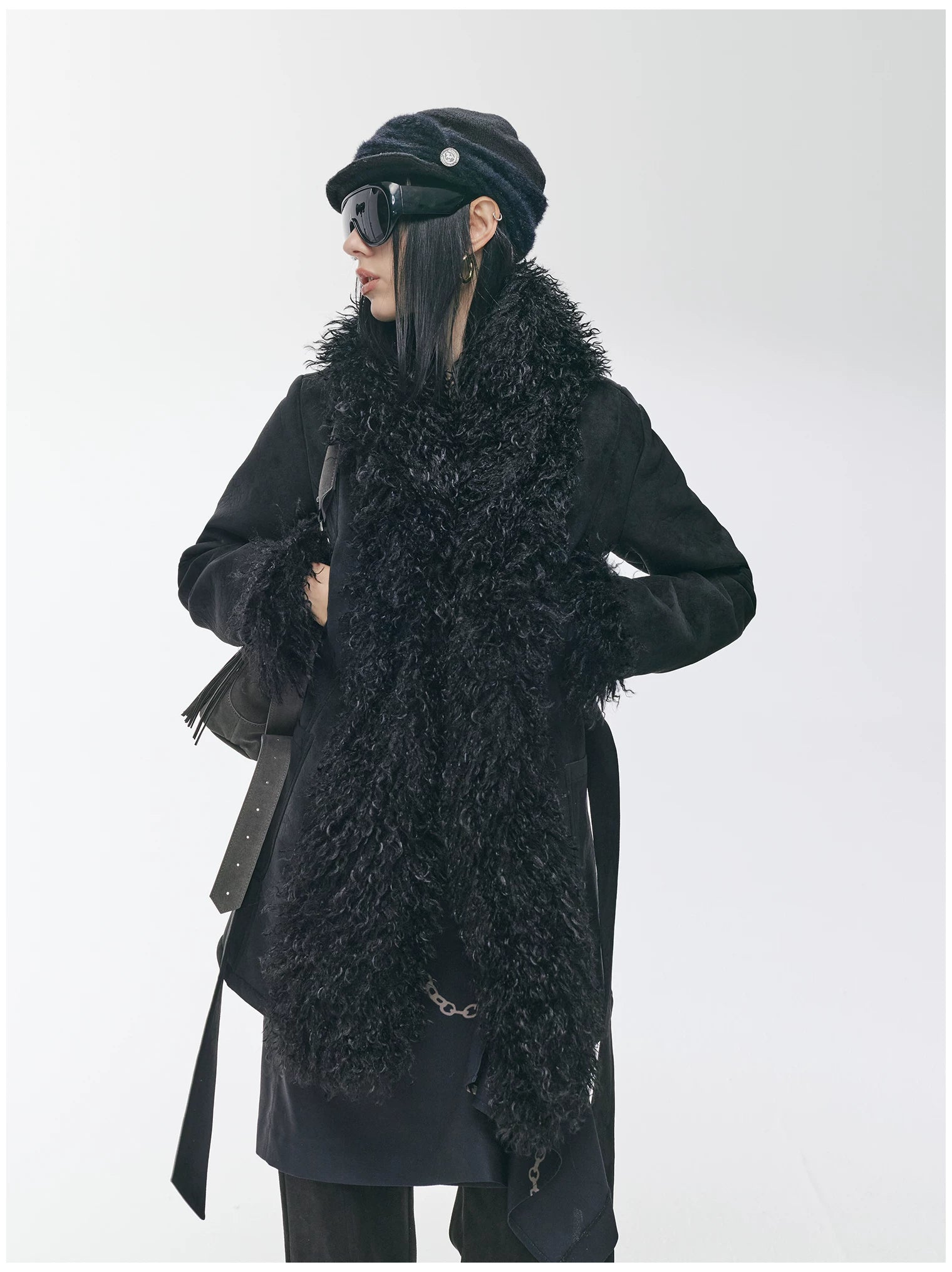 Shearling-Style Mid-Length Belted Duffle Coat