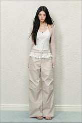 Lace Trim Pleated Cargo Pants - CHINASQUAD