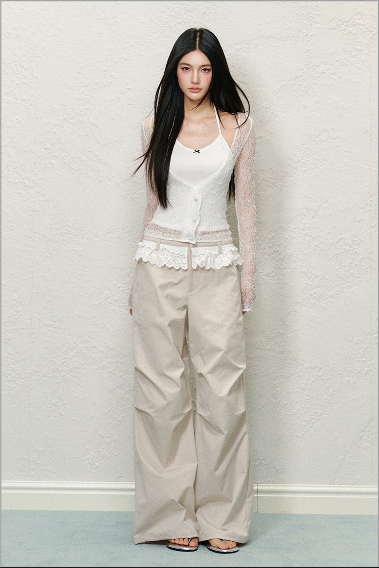 Lace Trim Pleated Cargo Pants - CHINASQUAD