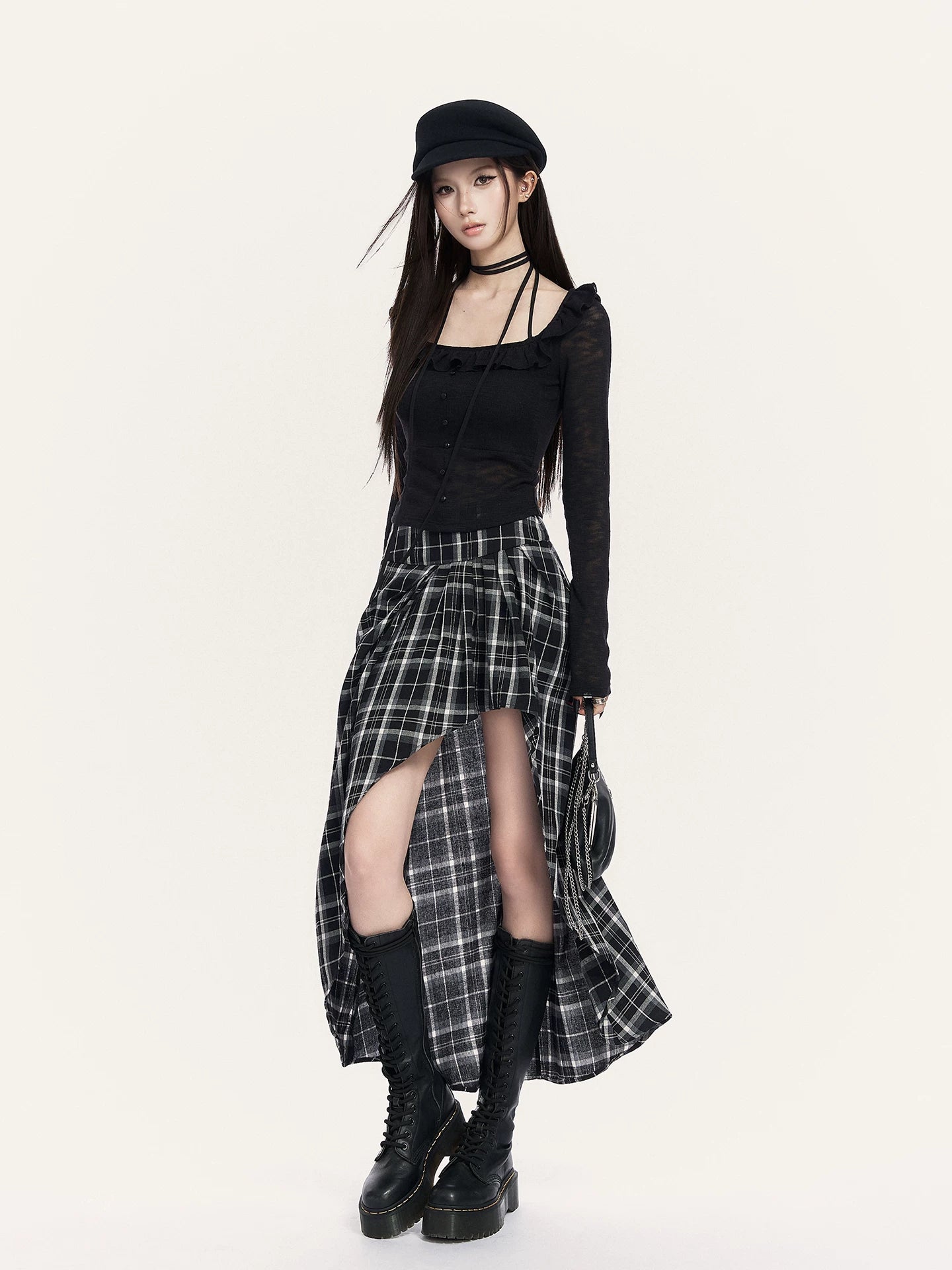 Rebel Check Asymmetric Midi Skirt