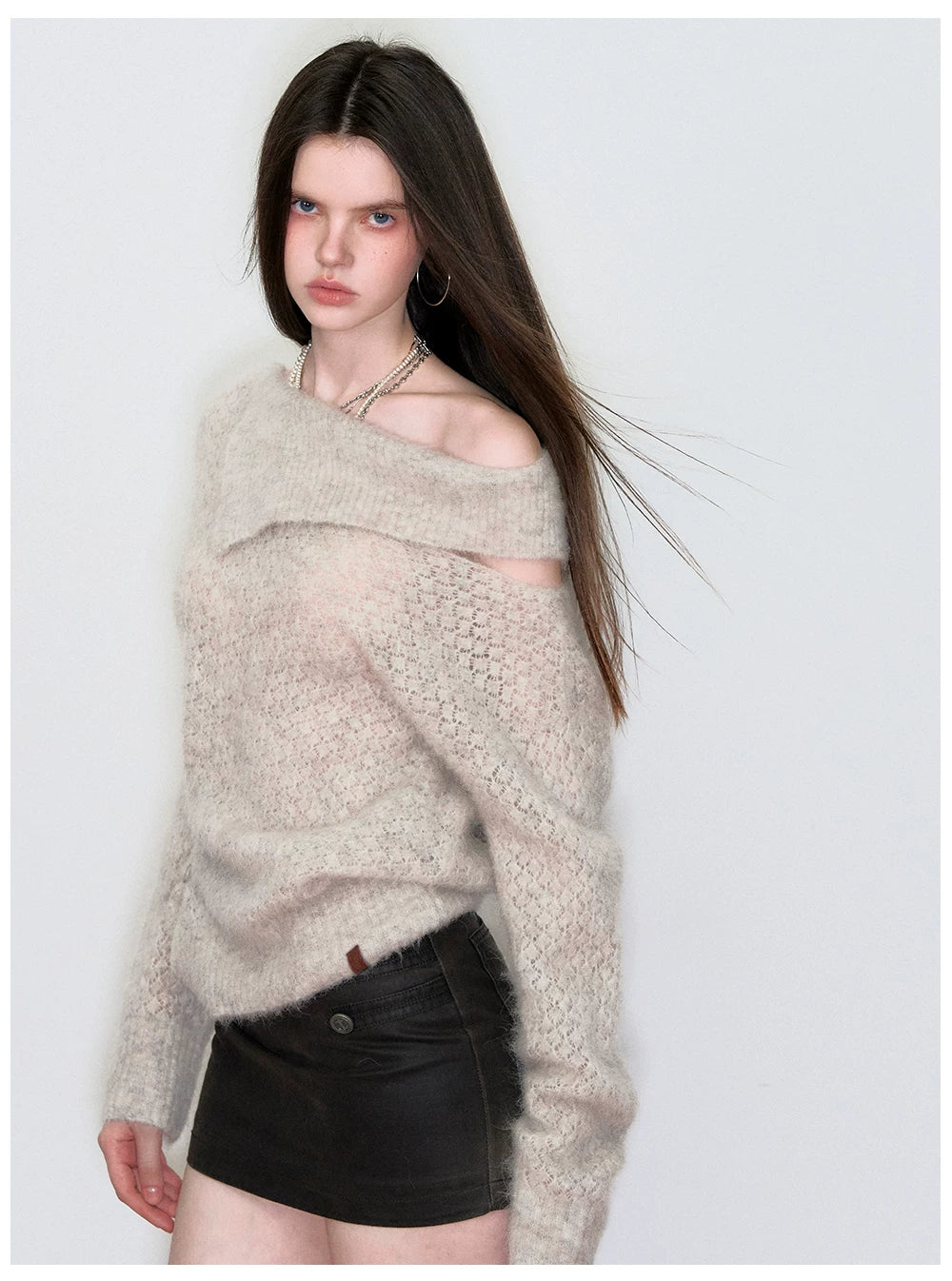 Off-Shoulder Relaxed Alpaca Knit Sweater