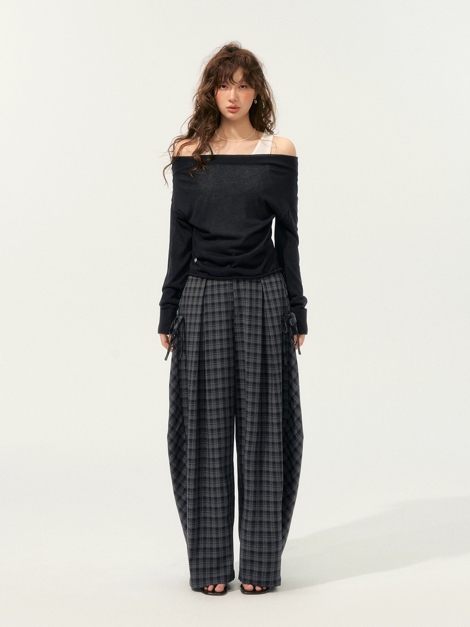 Fake Two-Piece Color-Block Draped Collar Knit Top - CHINASQUAD
