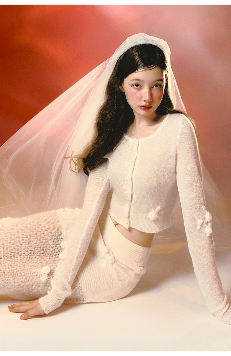 White Rose Hand-Crocheted Mohair Knit Cardigan - CHINASQUAD