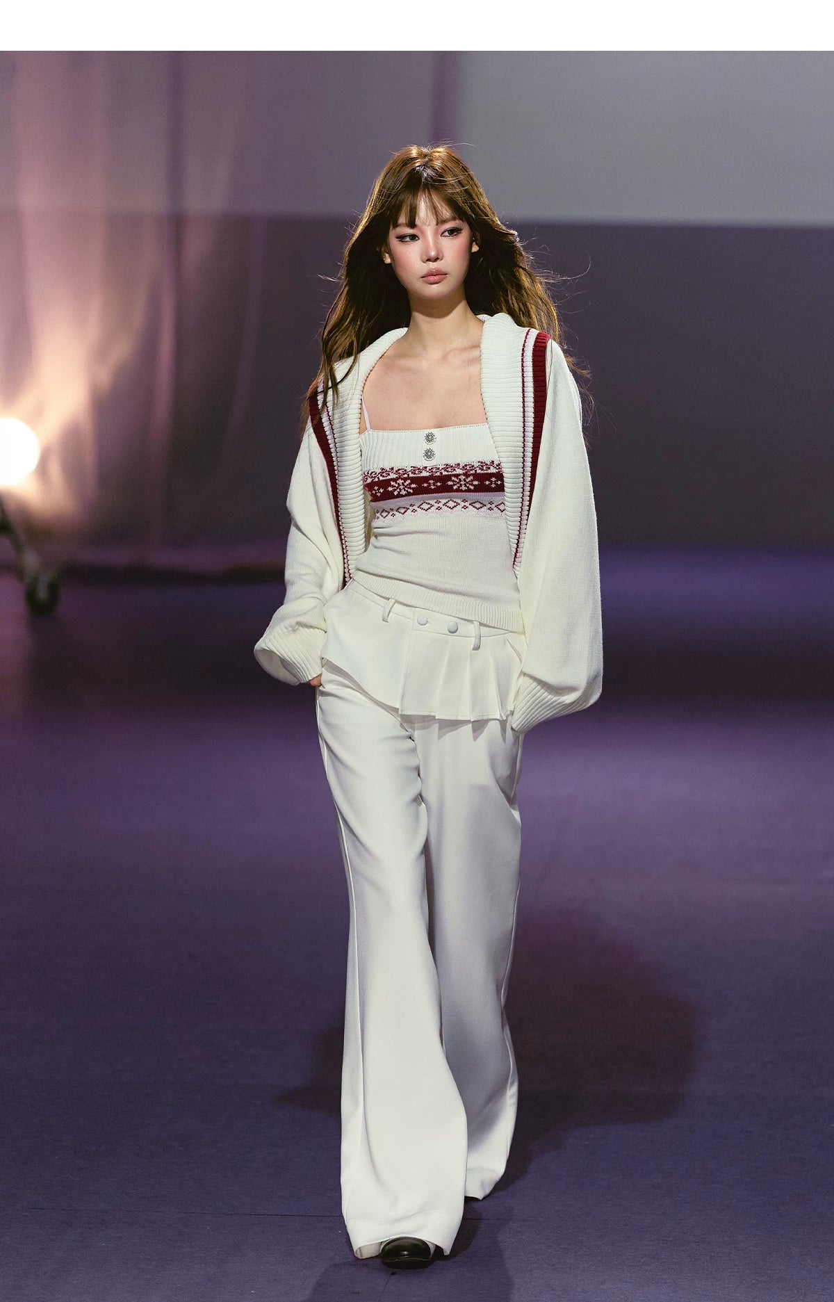 Fair Isle Snowflake Knit Vest & Contrast Cropped Cardigan Set