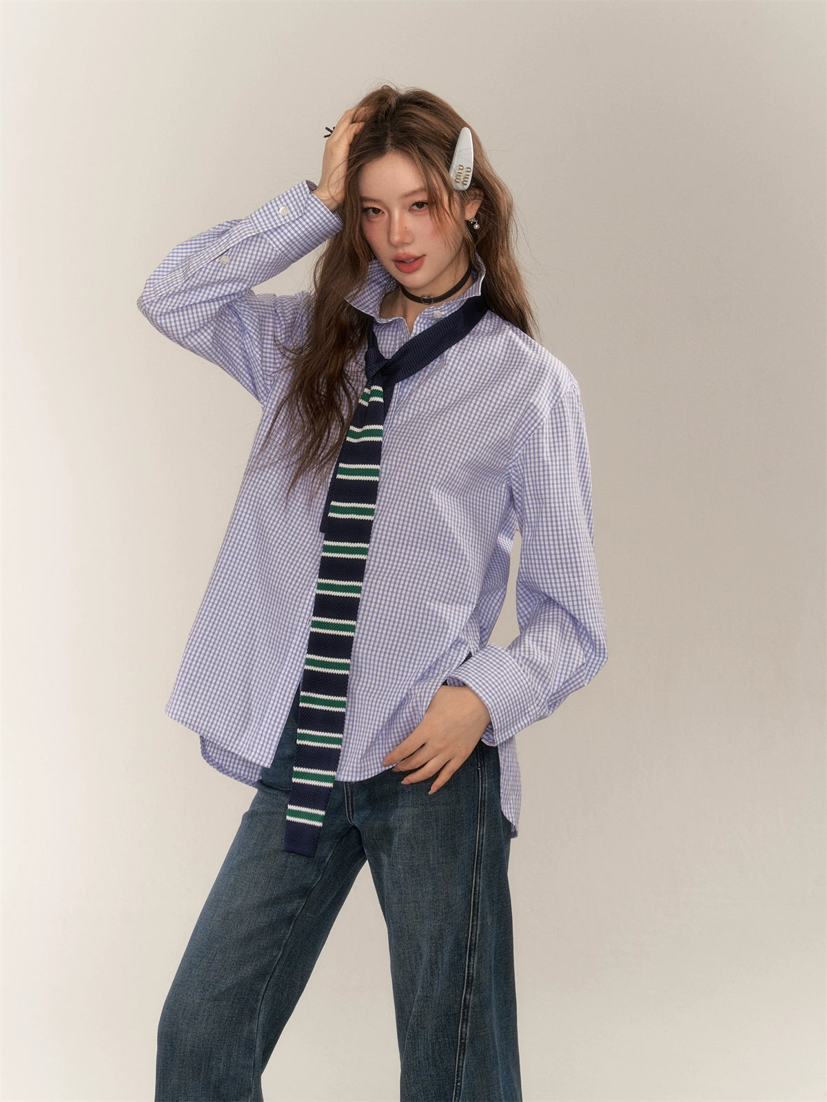 Vintage College Style Blue Plaid Shirt - CHINASQUAD