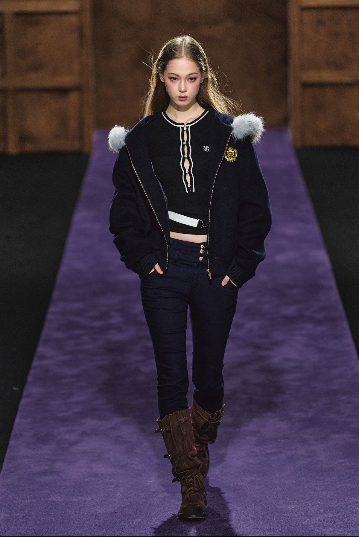 Wool-Blend Faux Fur Trimmed Fleece Hoodie