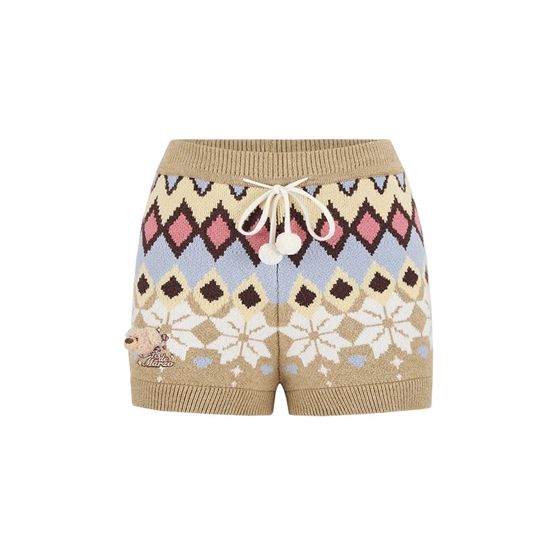 Snowflake Contrast Knit Slim Shorts
