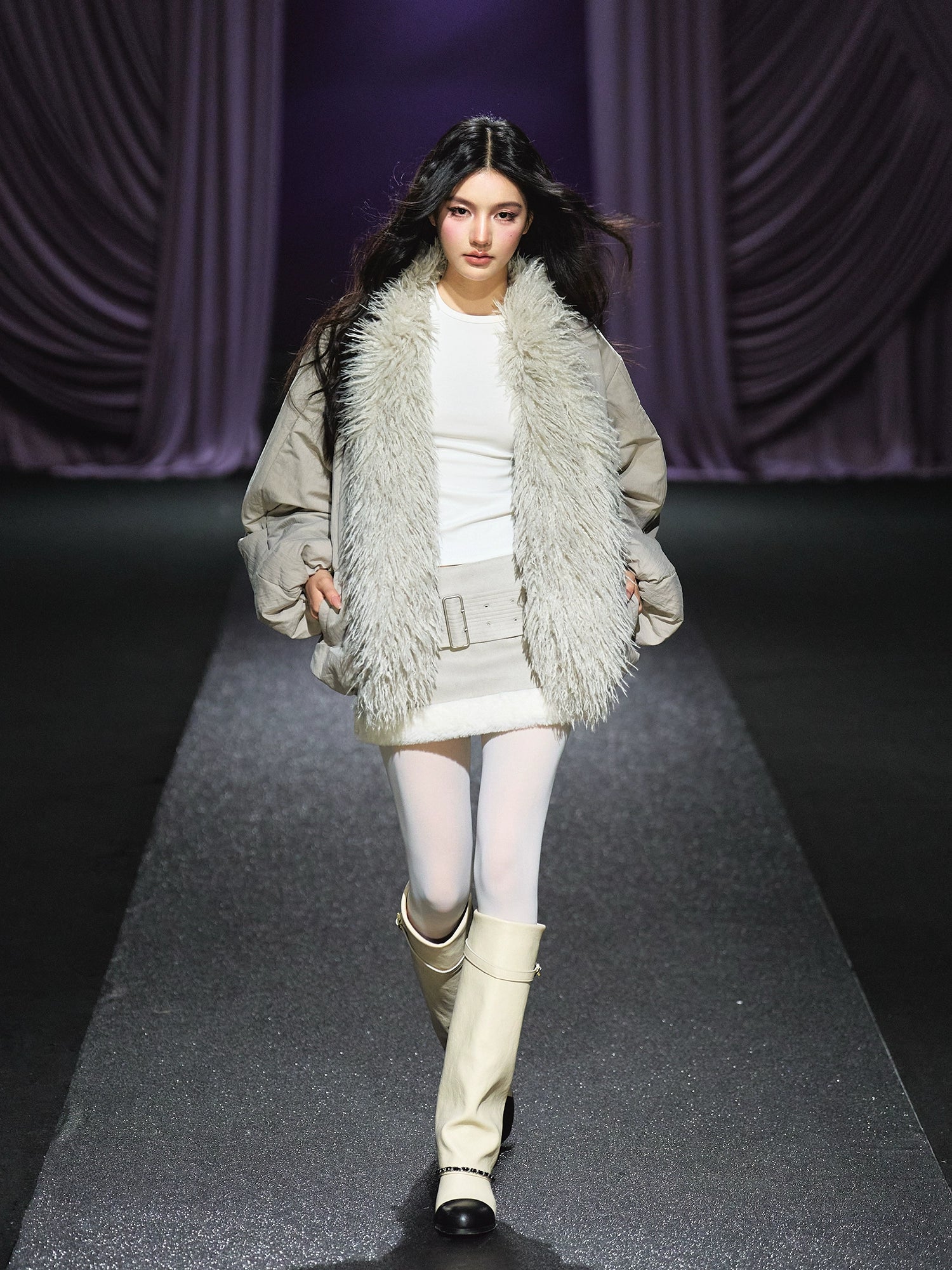 Plush-Collar Padded Cotton Coat - CHINASQUAD