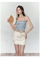 Black & White Button-up A-line Skirt - CHINASQUAD