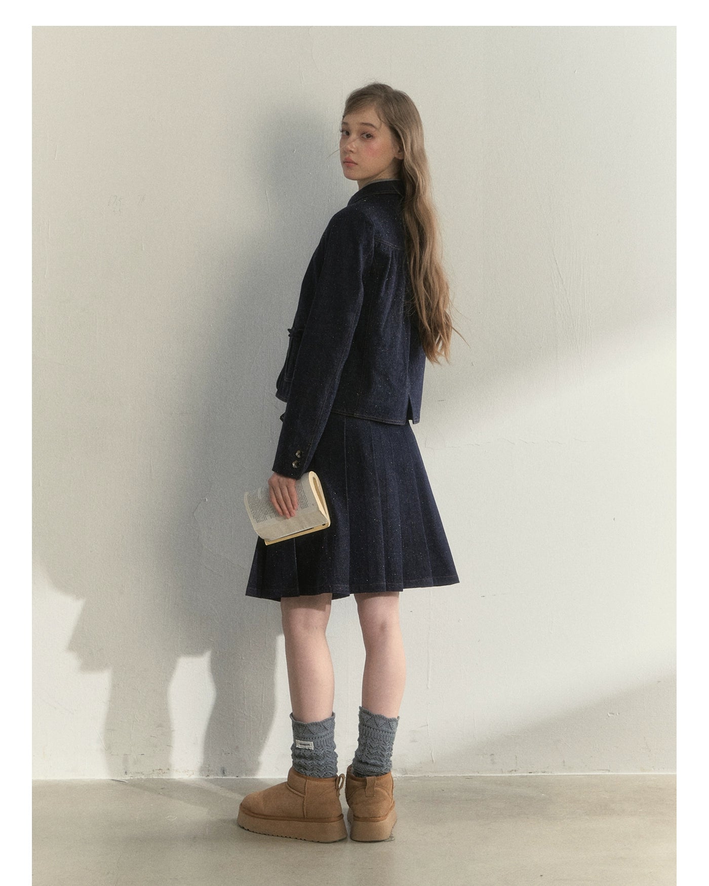Polka-Dot Denim Quilted Jacket & Skirt Set