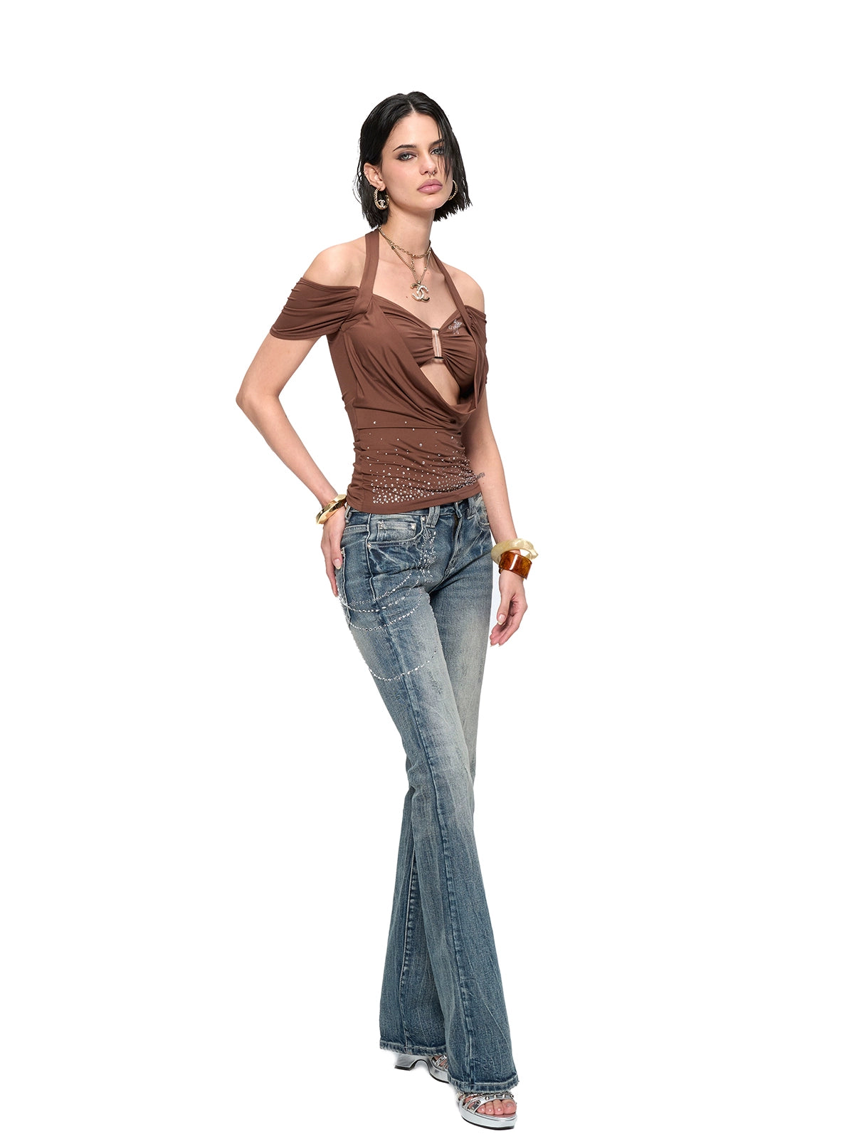 Slim Fit Short Sleeve V-Neck Bustier