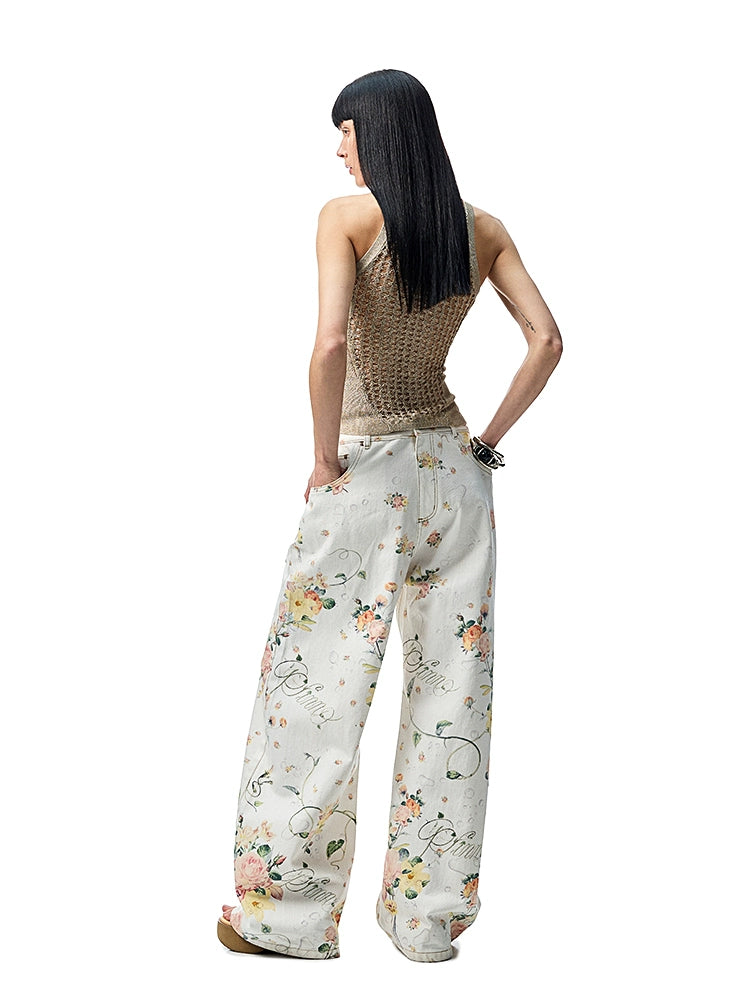 Floral Print Low-Waist Trousers - CHINASQUAD