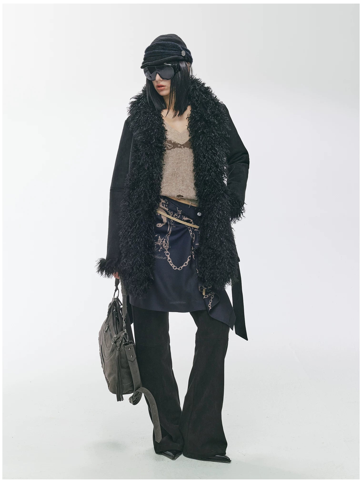Shearling-Style Mid-Length Belted Duffle Coat