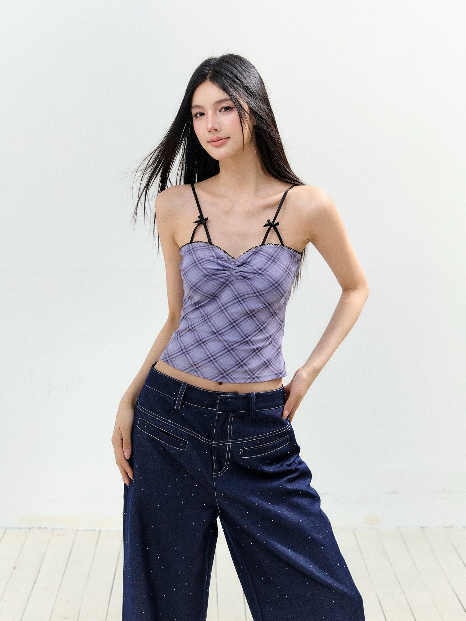 Color-Blocked Strap Bow-Knot Sling Vest - CHINASQUAD