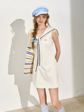 Navy Collar Color-Blocking Waist-cinching Dress - CHINASQUAD