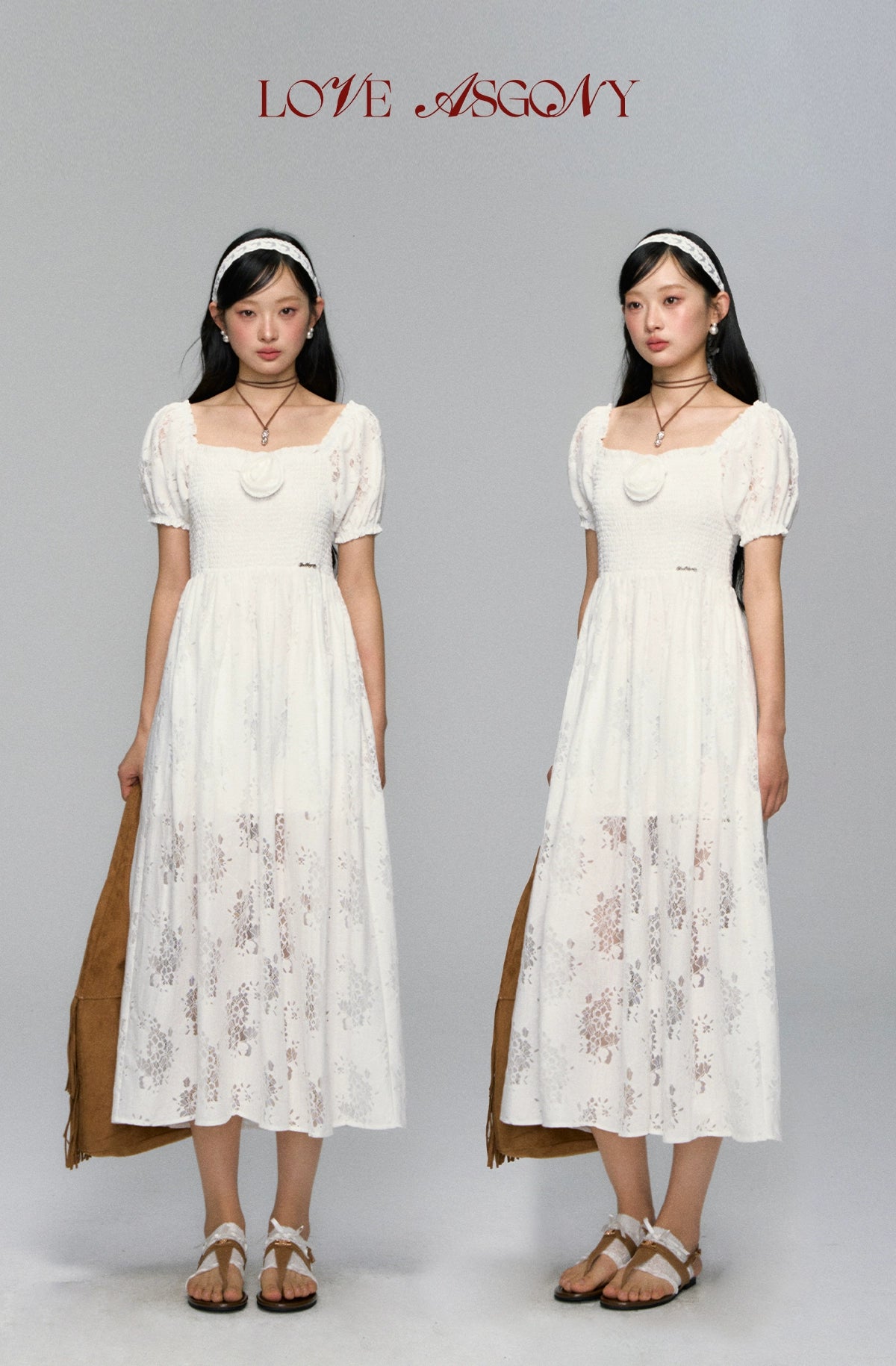 Puff-Sleeve Flower Hollowed Dress - CHINASQUAD