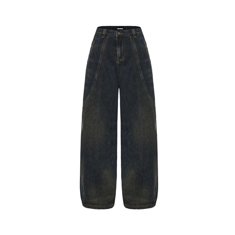 Vintage Washed Panelled Fleece-Lined Denim Pants