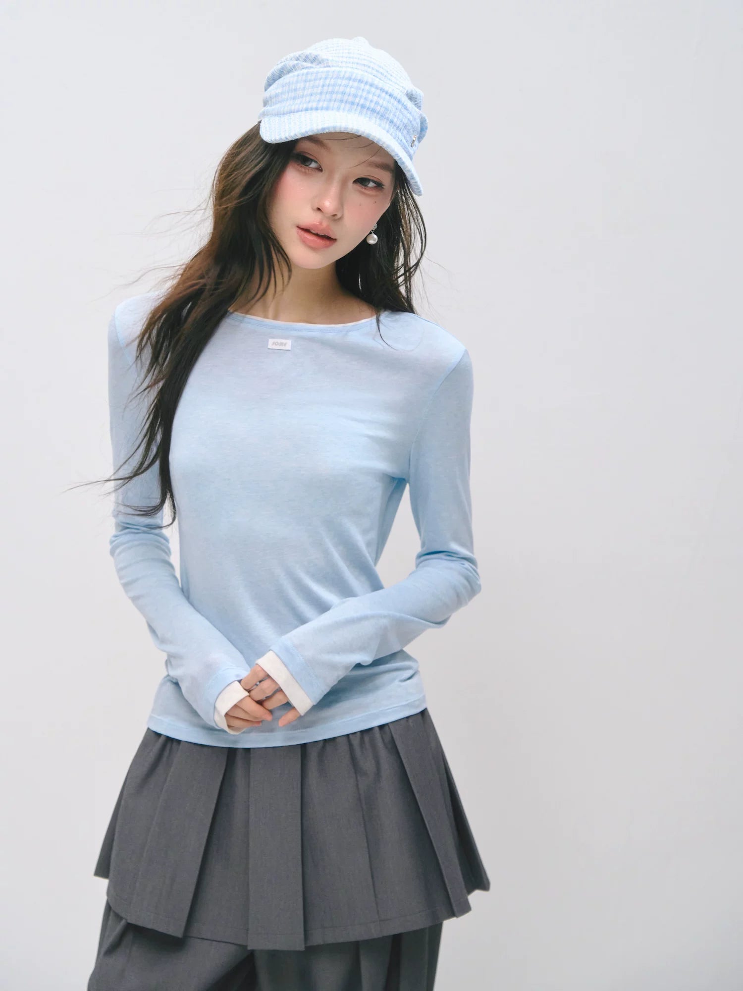 Layered Halter Tank & Long Sleeve Knit Top Set