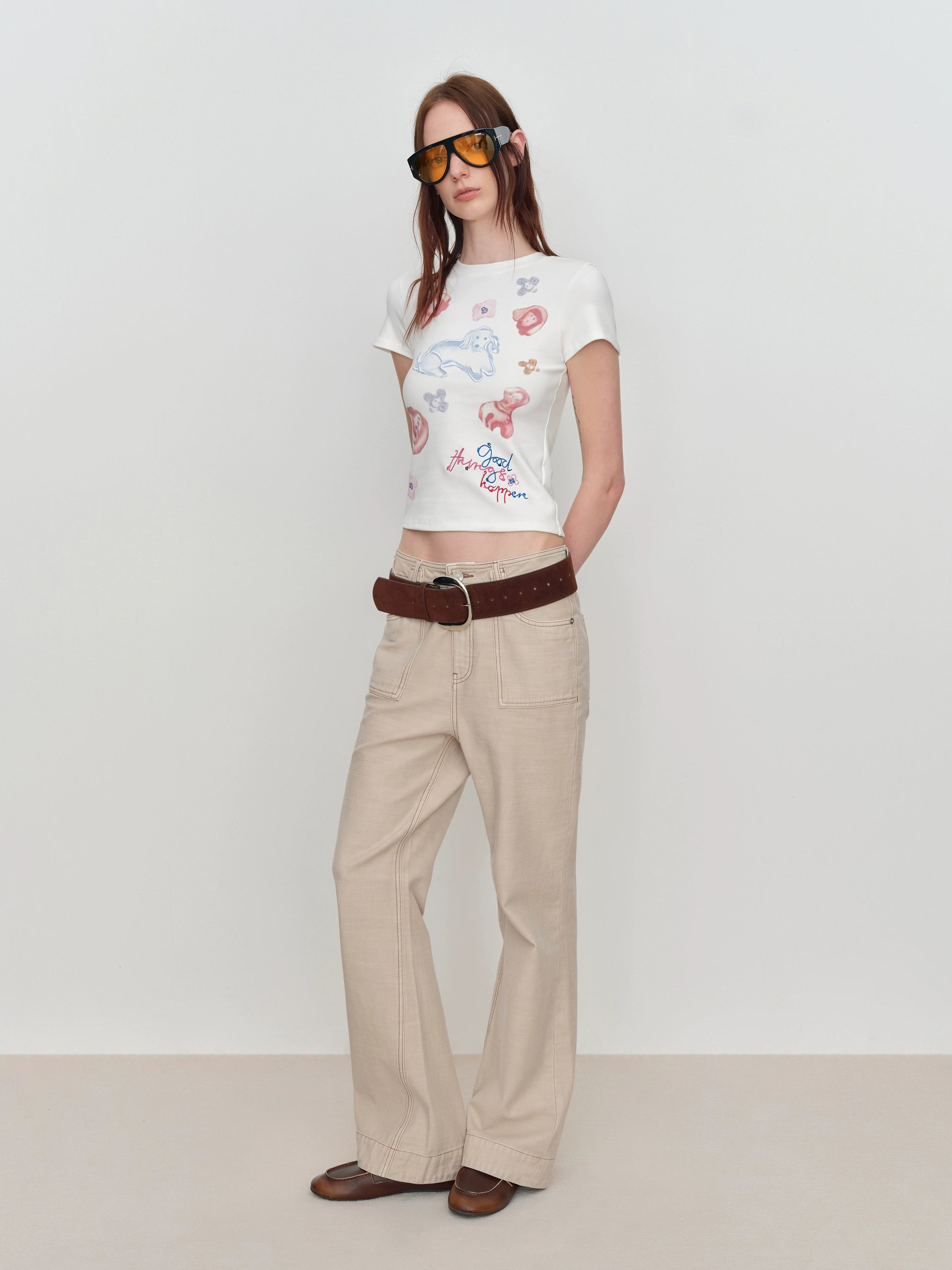 Flared Pants with Back Pocket Logo Embroidery