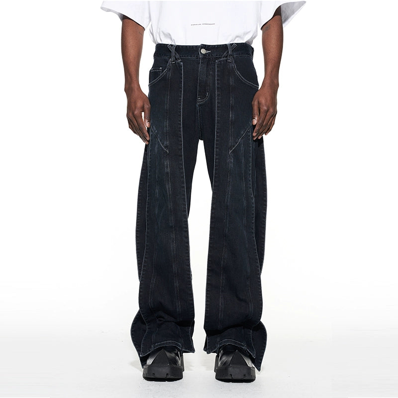3D Cut Washed Denim Relaxed Jeans - CHINASQUAD