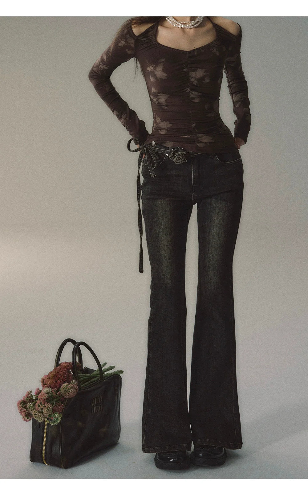 Vintage Distressed Flared Denim Jeans - CHINASQUAD