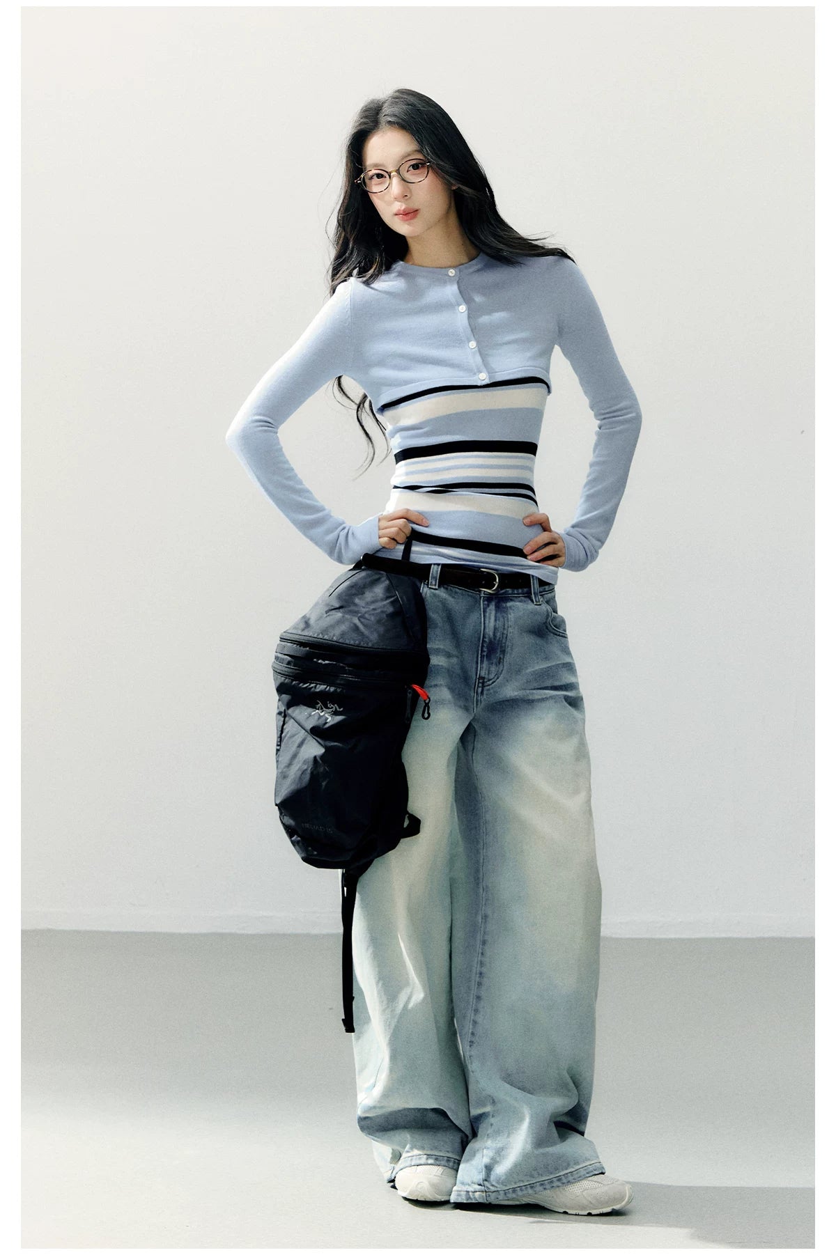 Vintage Blue Washed Wide-Leg Jeans