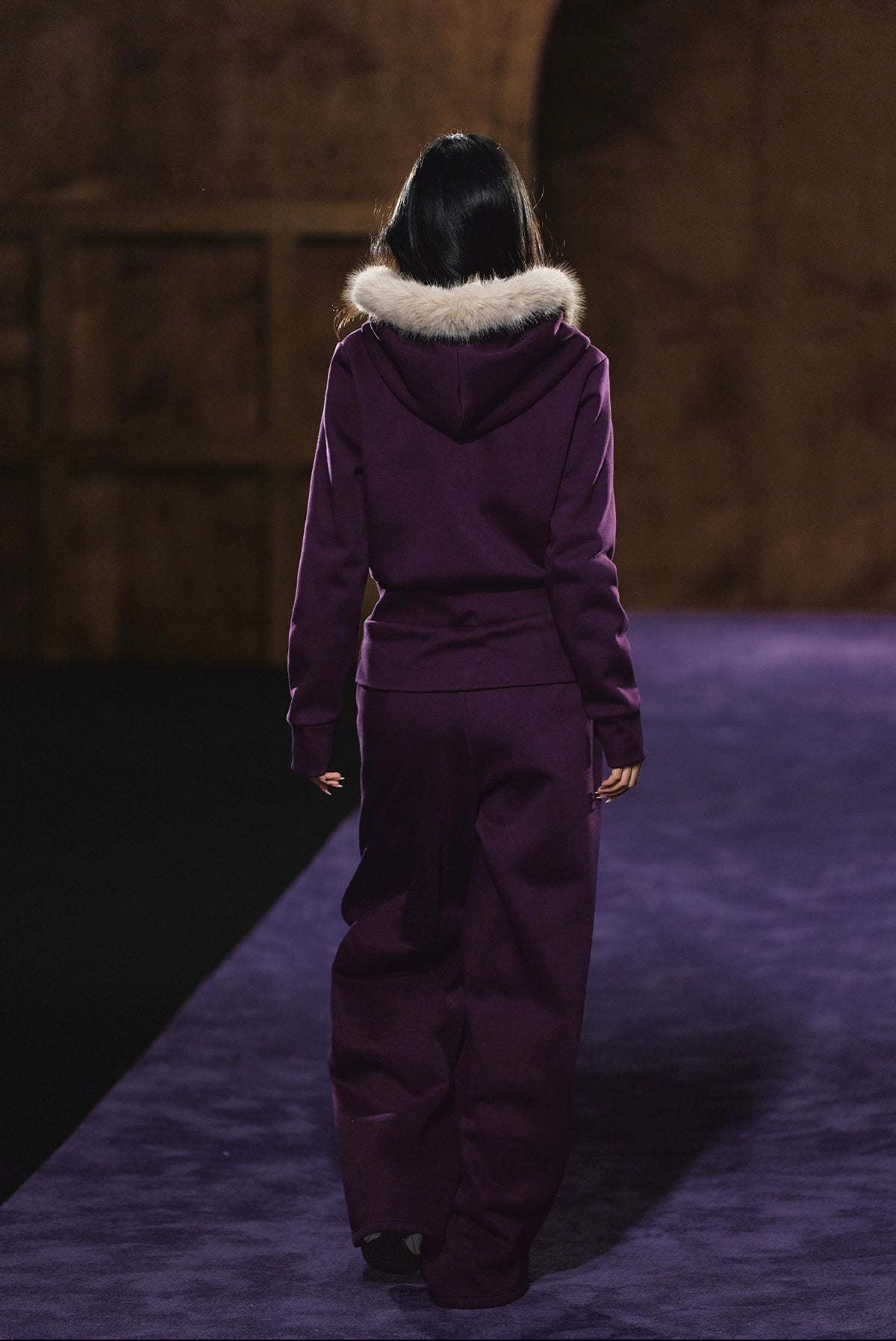 Faux Fur Hooded Cropped Hoodie & Jogger Set