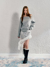 Gray Ruffled Faux Two-piece Layered Lace Sweatshirt Dress - CHINASQUAD