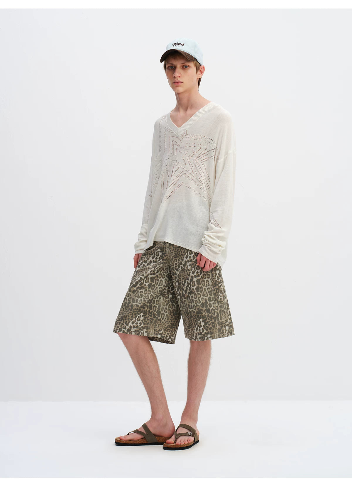 Vintage Leopard Print Relaxed Wide-Leg Bermuda Shorts