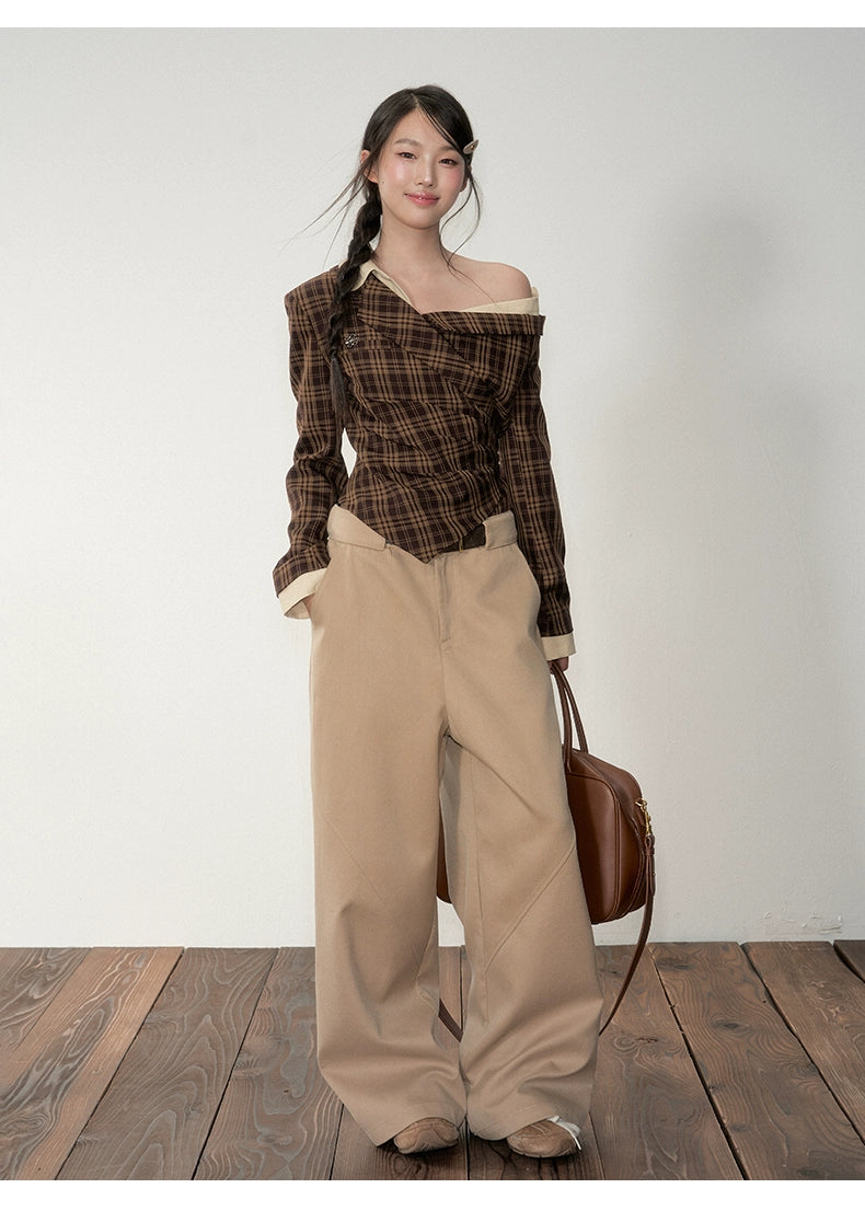 Asymmetric Shoulder Suit Blouse