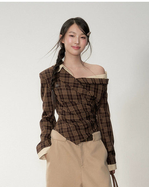 Soote Season Asymmetric Shoulder Suit Blouse – view 7
