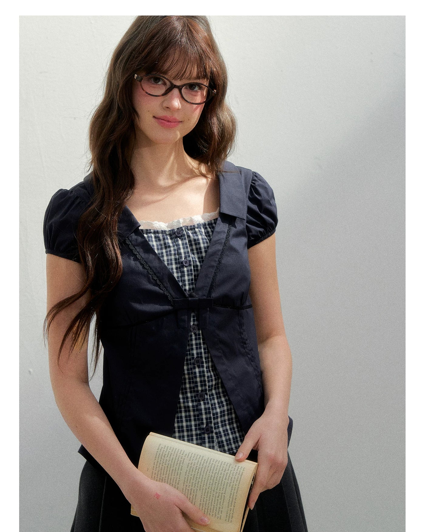 Floral Plaid Academy Layered Short Sleeve Shirt