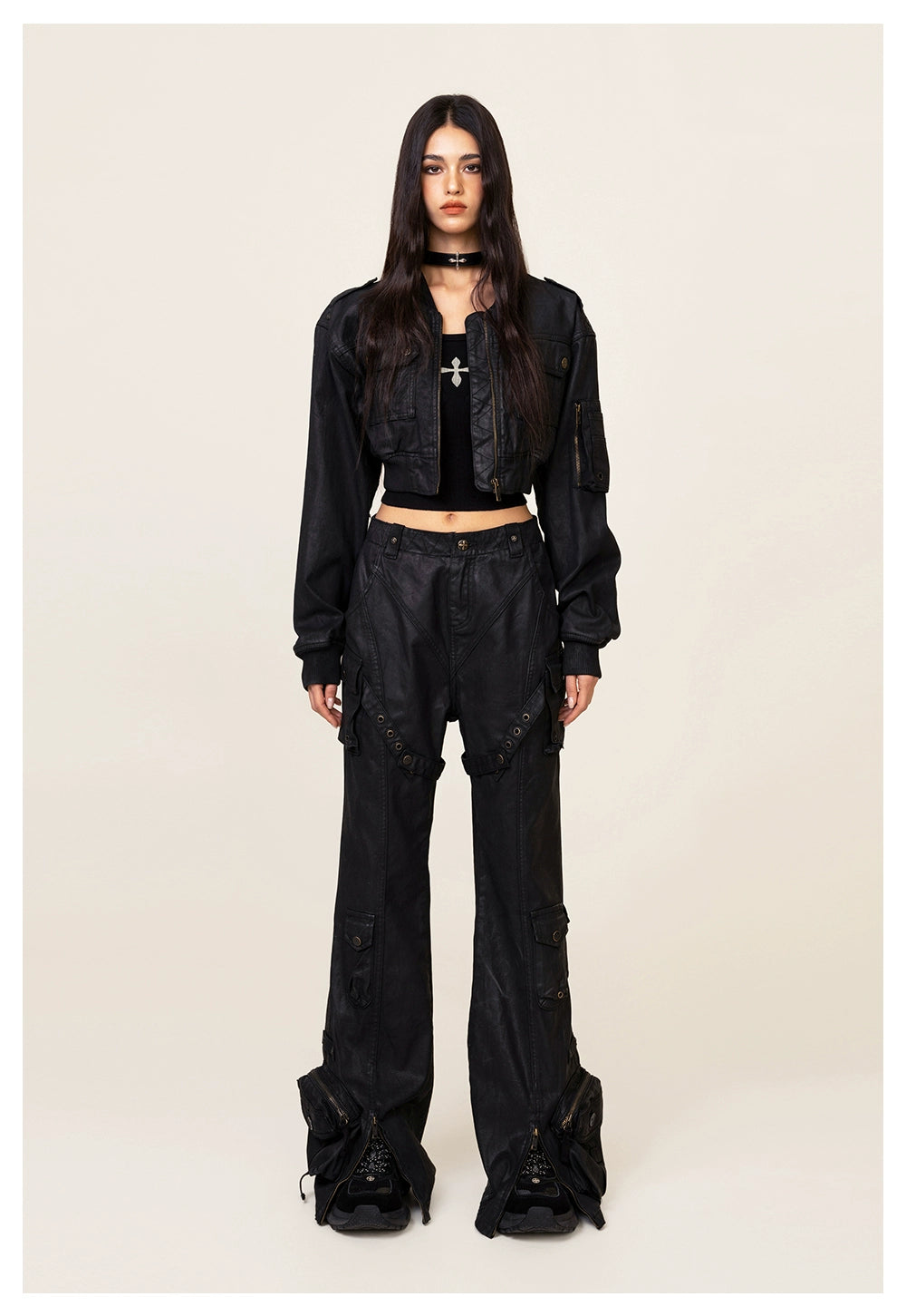 Ancient Myth Black Panther Waxed Tooling Flared Pants - CHINASQUAD