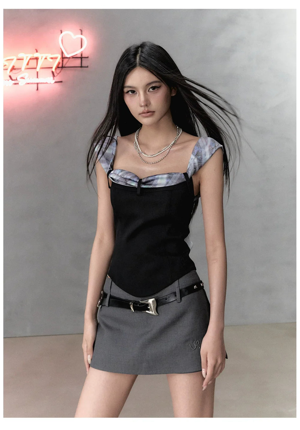 Gray & Black Short Bandeau with Bow Strap Tank Top - CHINASQUAD