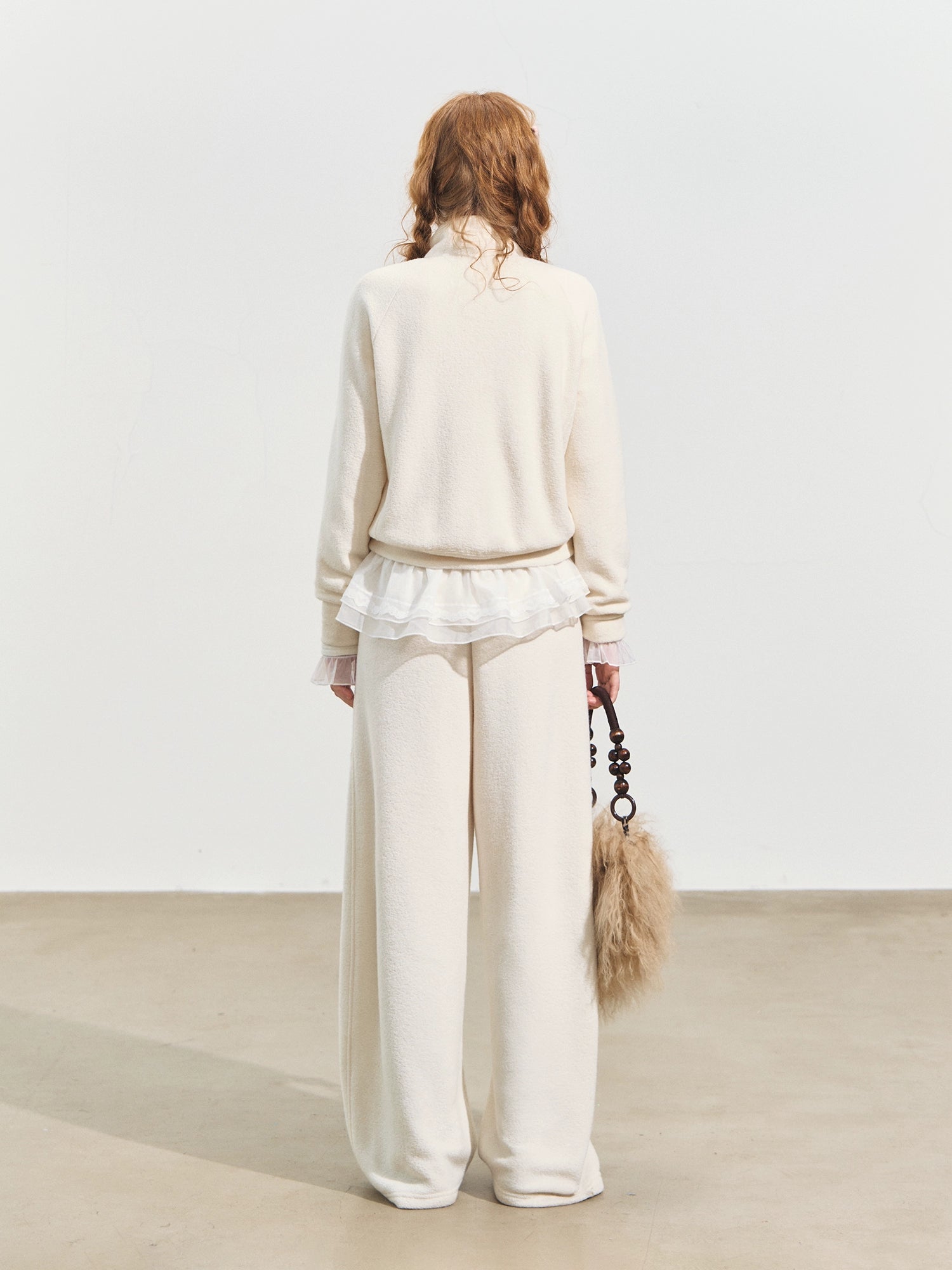 Plush Terry Fleece High-Neck Zip-up Sweatshirt & Banana Pants Set - CHINASQUAD