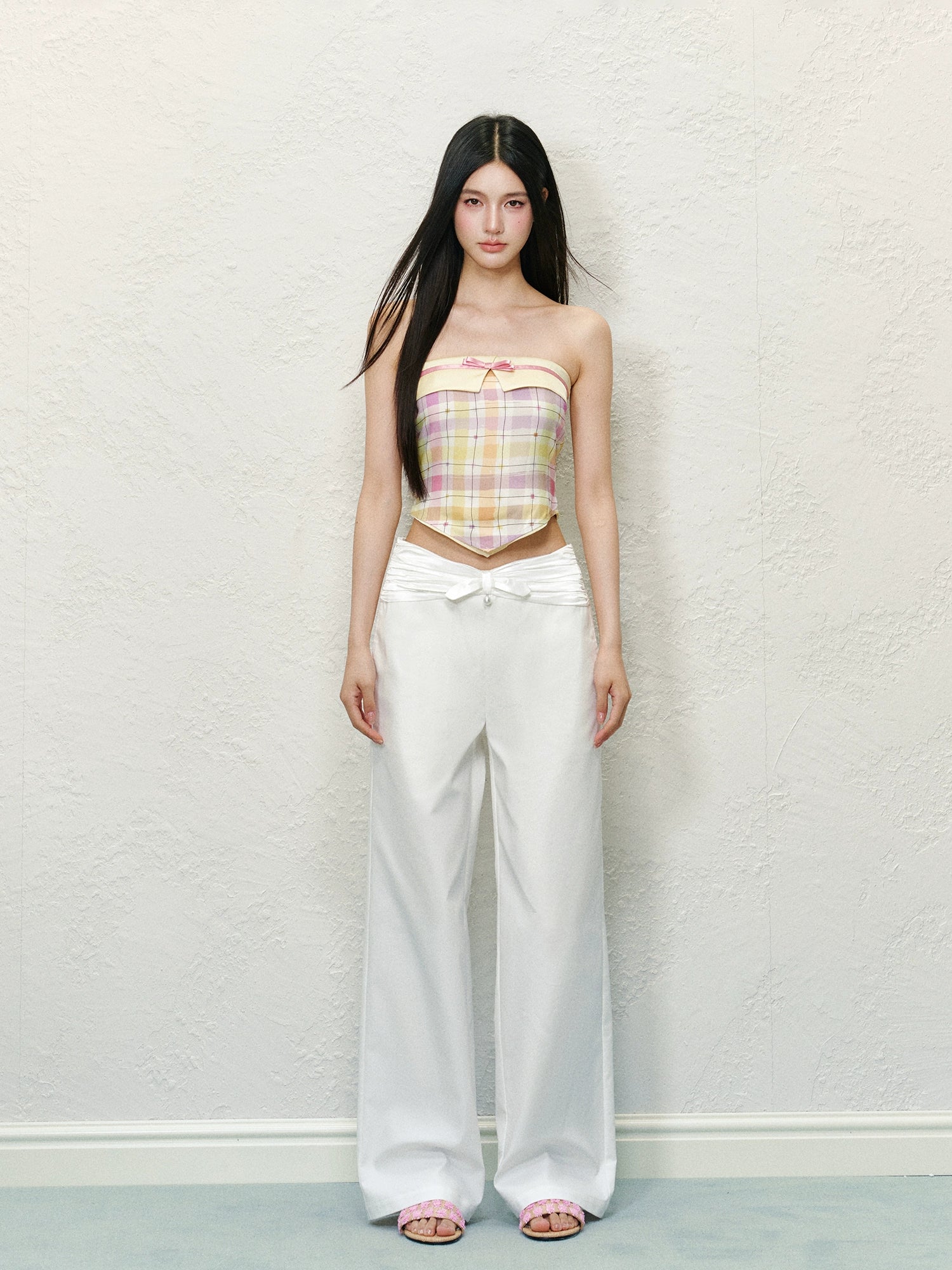 Satin Waist Bow Pearl Casual Pants - CHINASQUAD
