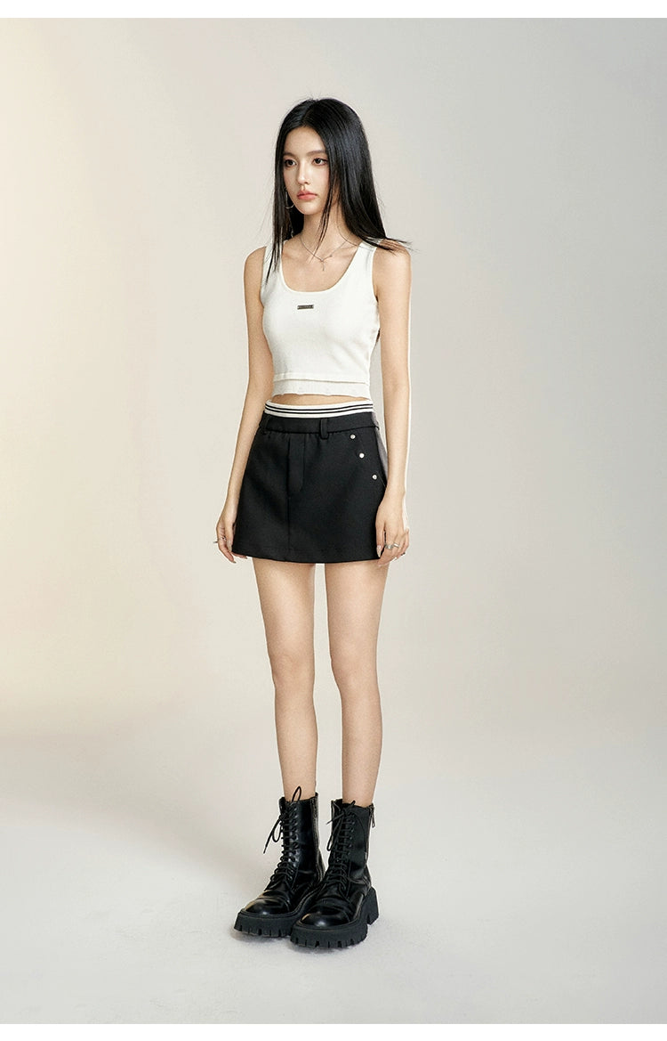 Black & Gray High-waisted Vintage-style Skirt - CHINASQUAD