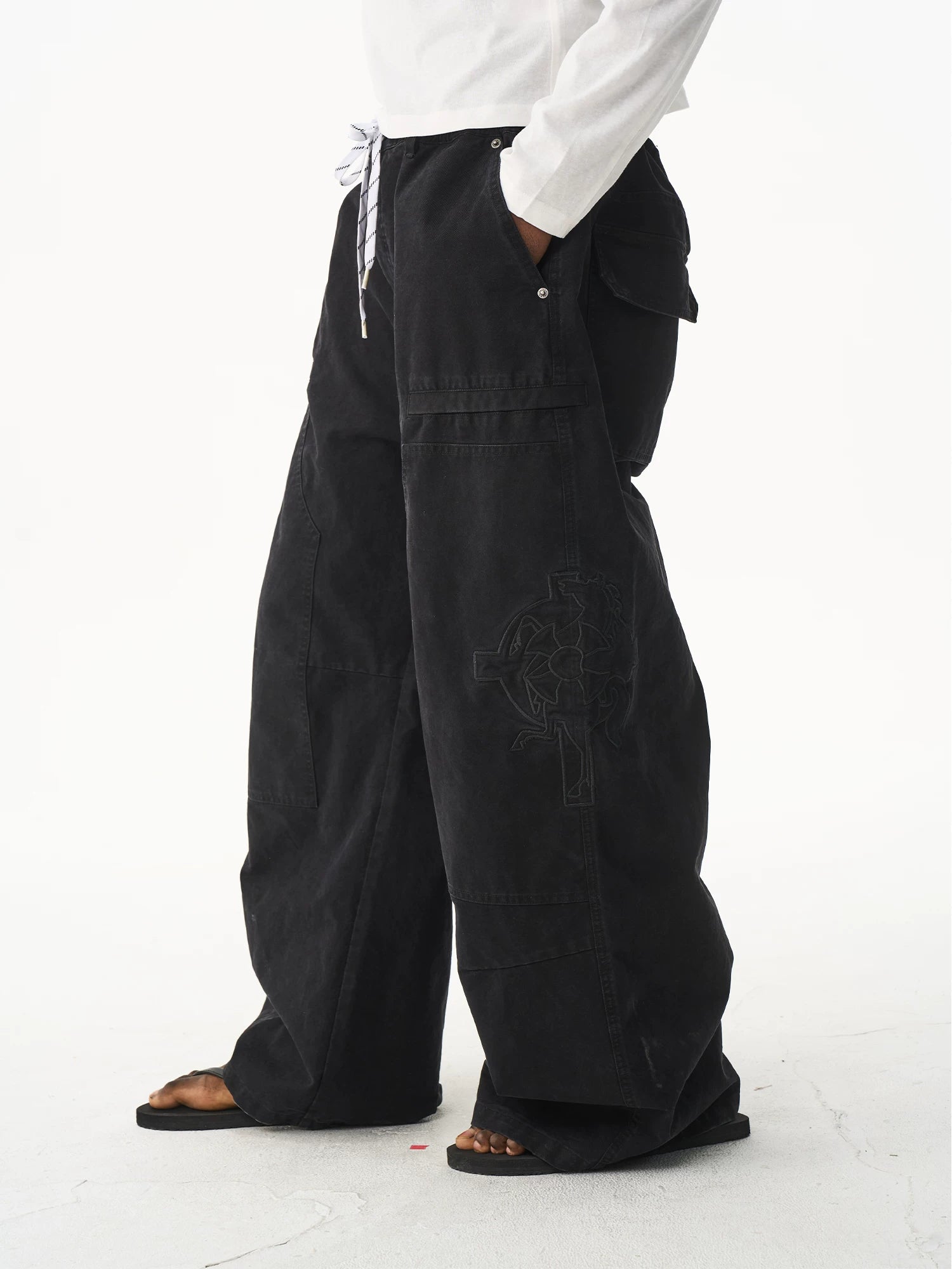 Vintage Washed Embroidered Workwear Baggy Pants