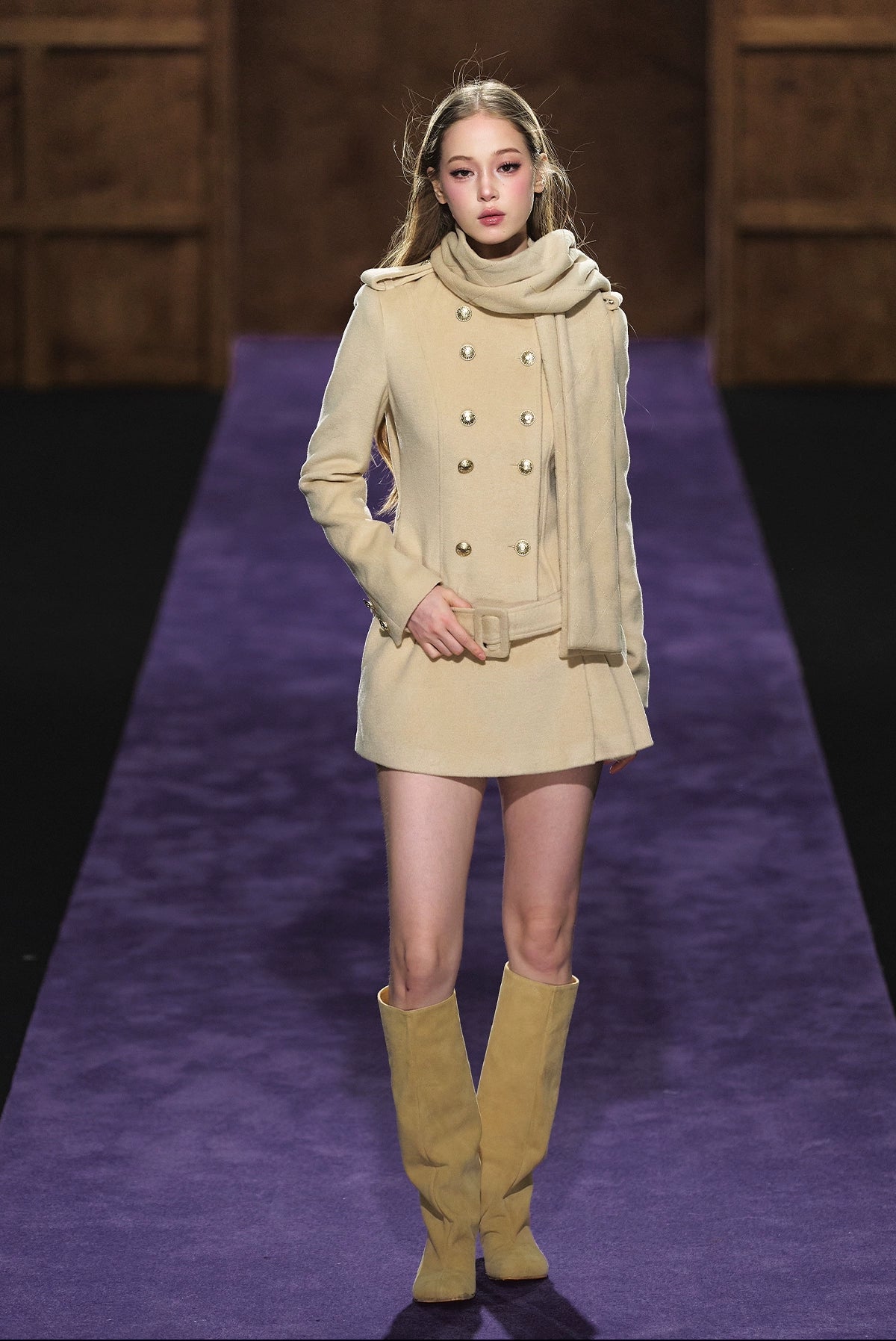 Wool-Blend Scarf Collar Double-Breasted Dress