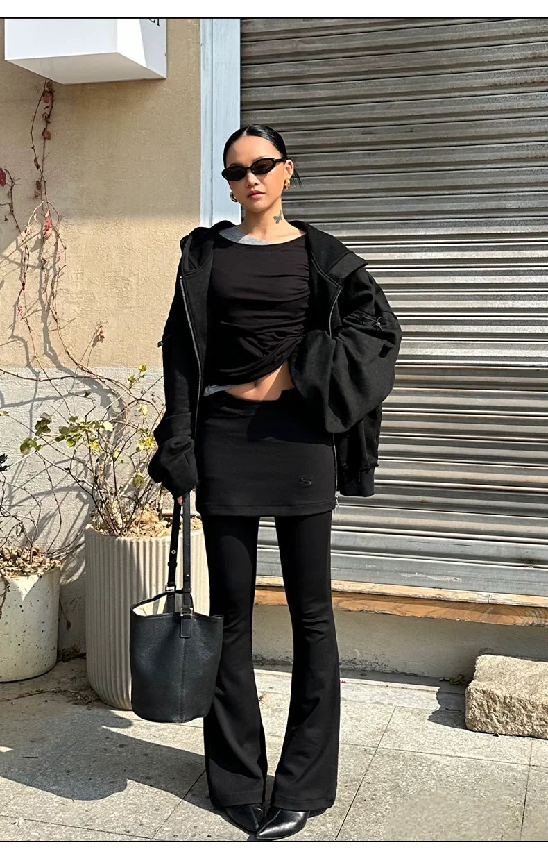 High-Stretch Faux-Layer Flared Base Leggings