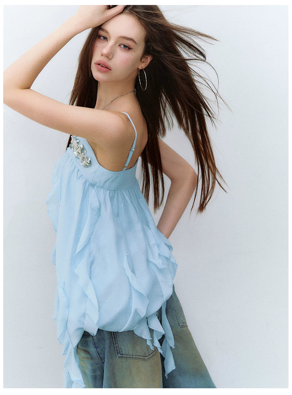 Beaded Trim Flowing Acetate Slip Dress