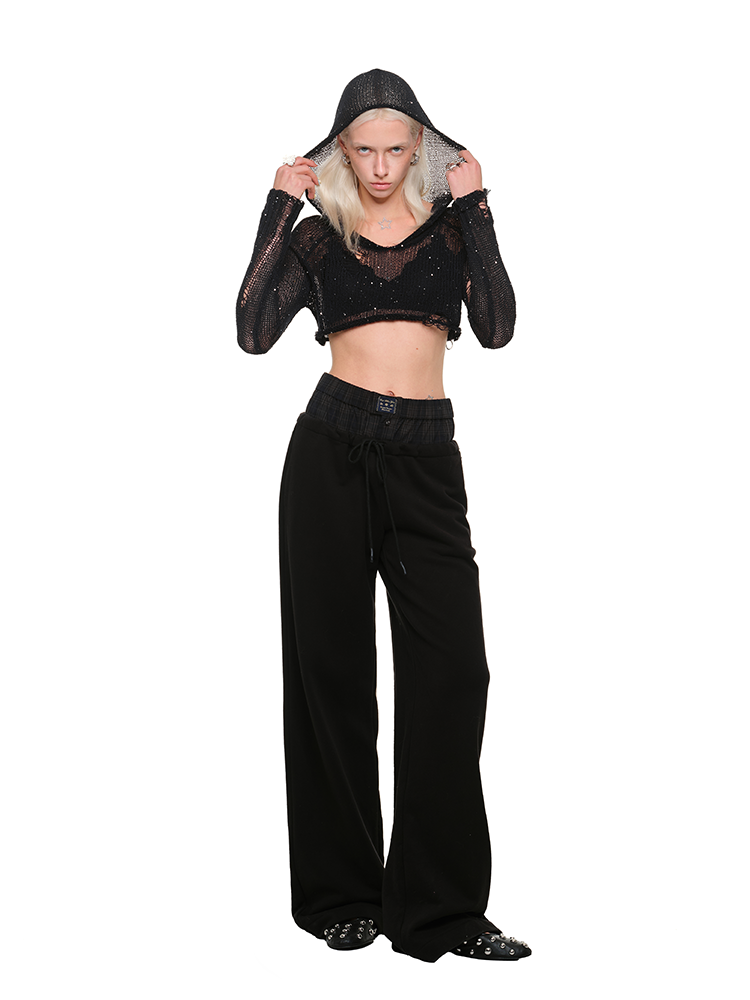 Hollow Sequin Crop Hoodie - CHINASQUAD